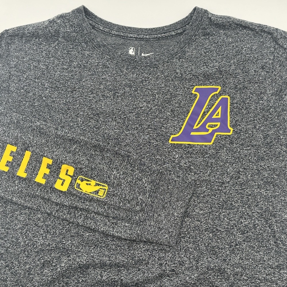 Los Angeles Lakers The Nike Tee Men Large Gray Long Sleeve NBA Large Spell Out L